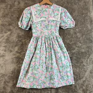 Vintage Rare Editions English Floral Dress 14 Girls Bib Collar Cottage Core Trad